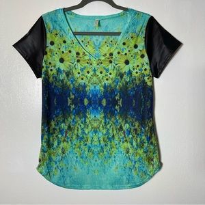 Identity, Floral Burnout with Faux Leather Sleeves. Size Large. Like new cond!